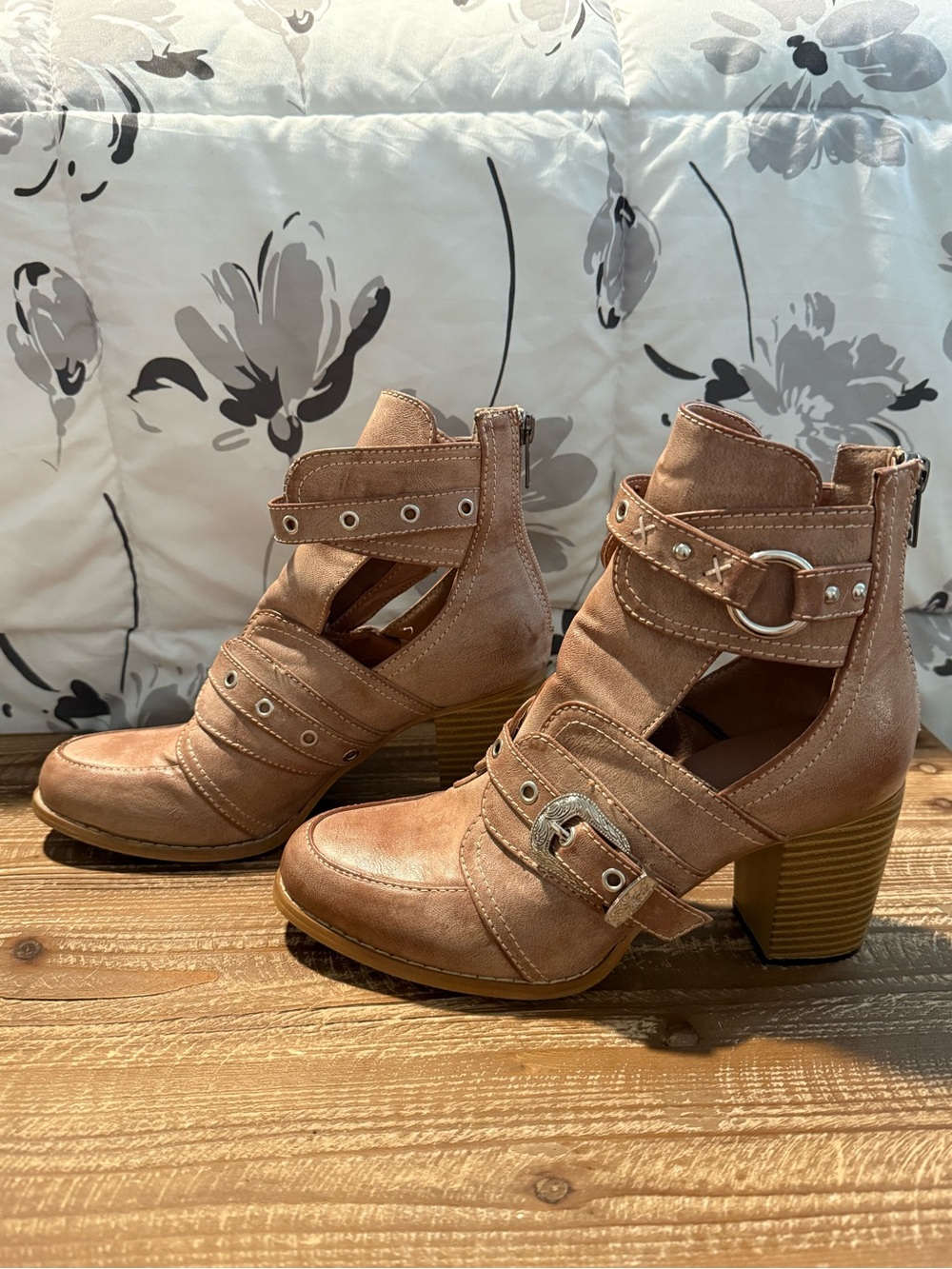 Tan Buckle Strap Boots - Picture 2 of 4